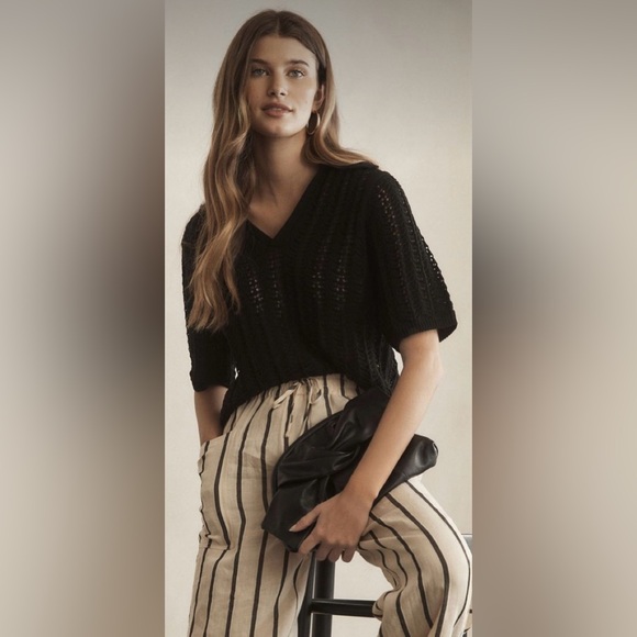 Jones New York Pants - JONES NEW YORK 100% COTTON TAUPE & BLACK STRIPE WIDE LEG EFFORTLESS PANT. LARGE